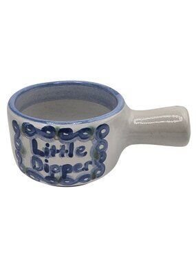 MA Hadley Little Dipper Handled Ceramic Bowl Blue Floral Design Folk Art Empty